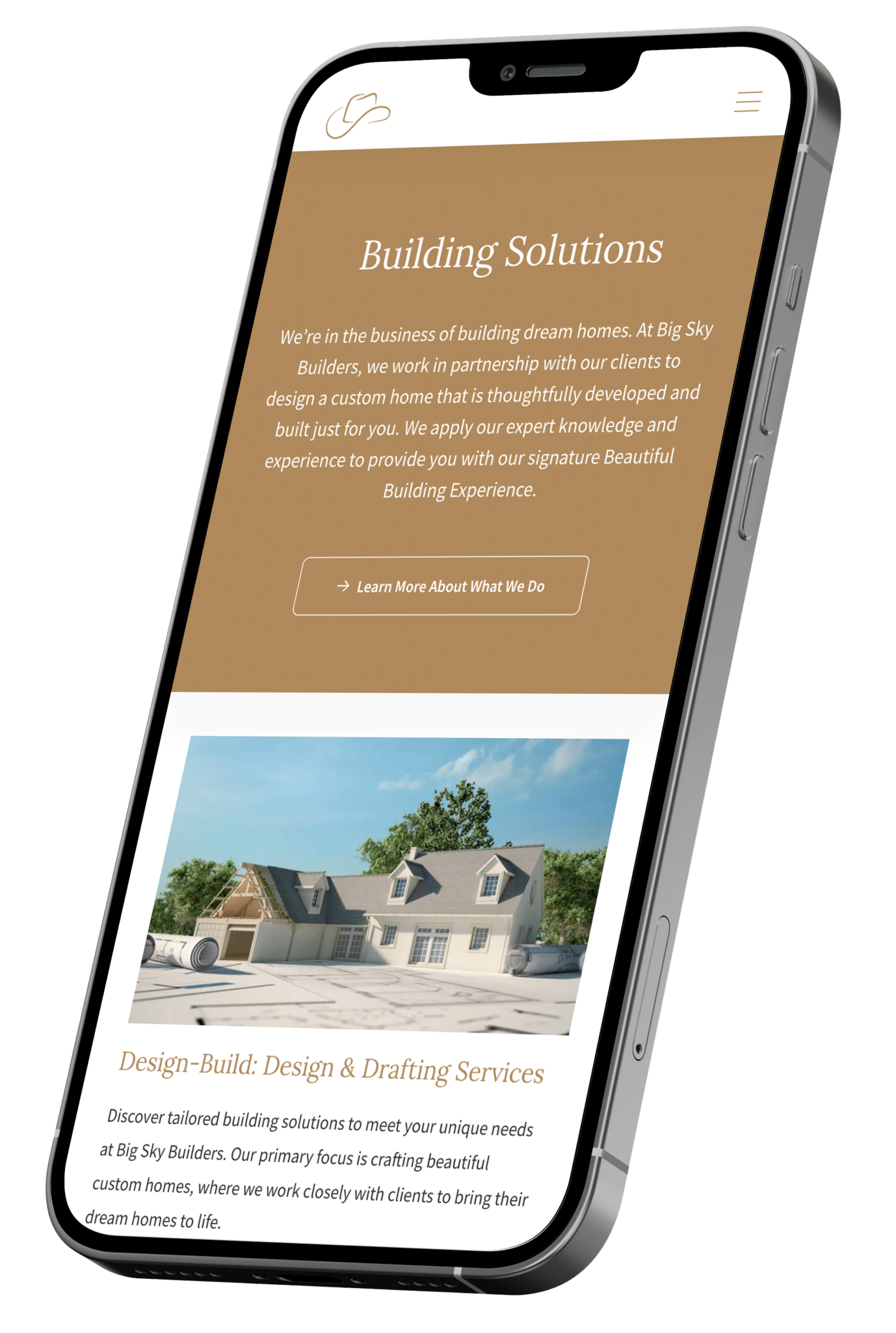 Big Sky Builders website on iphone