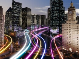 glowing light in a city