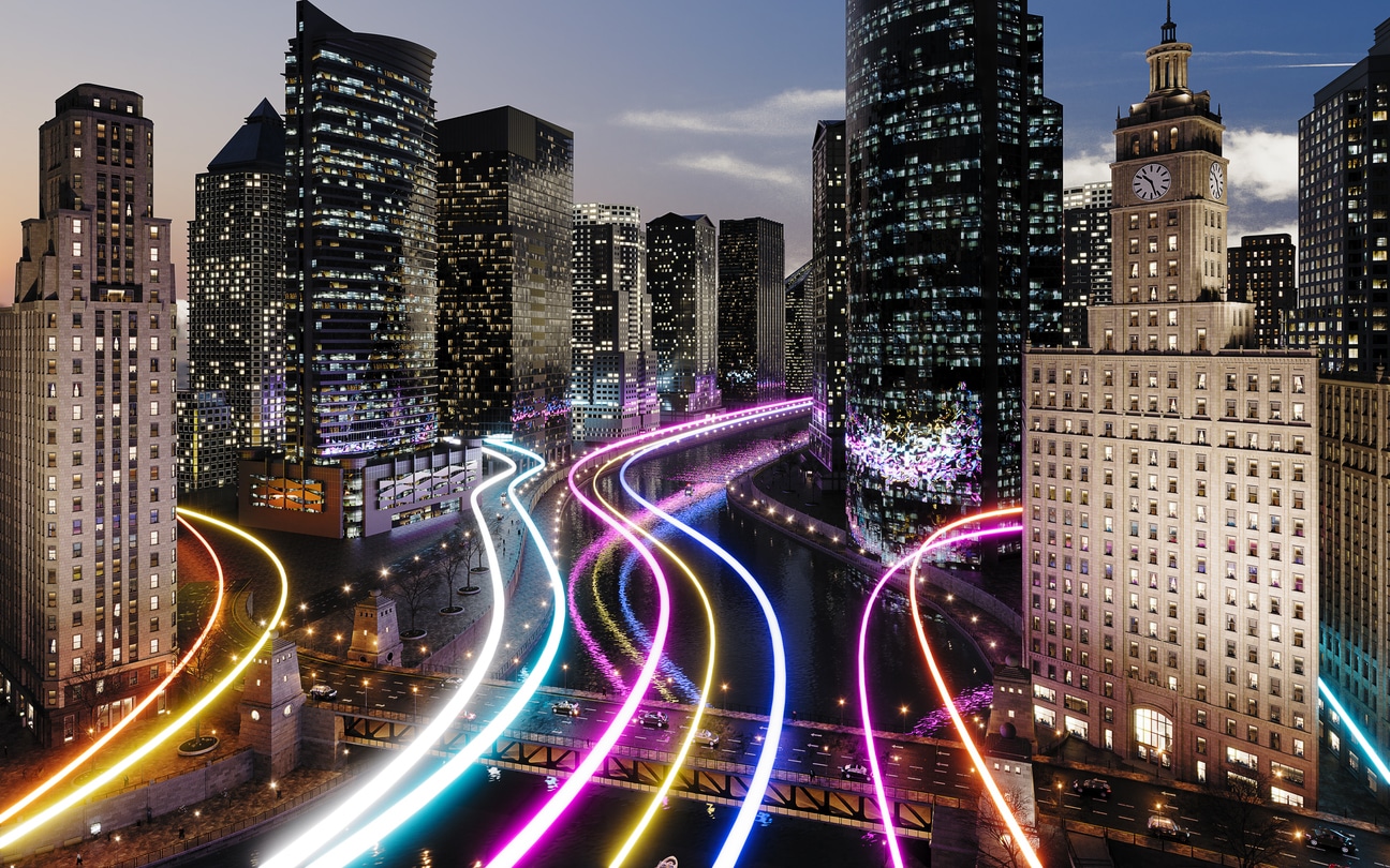 glowing light in a city
