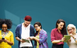 People looking at devices